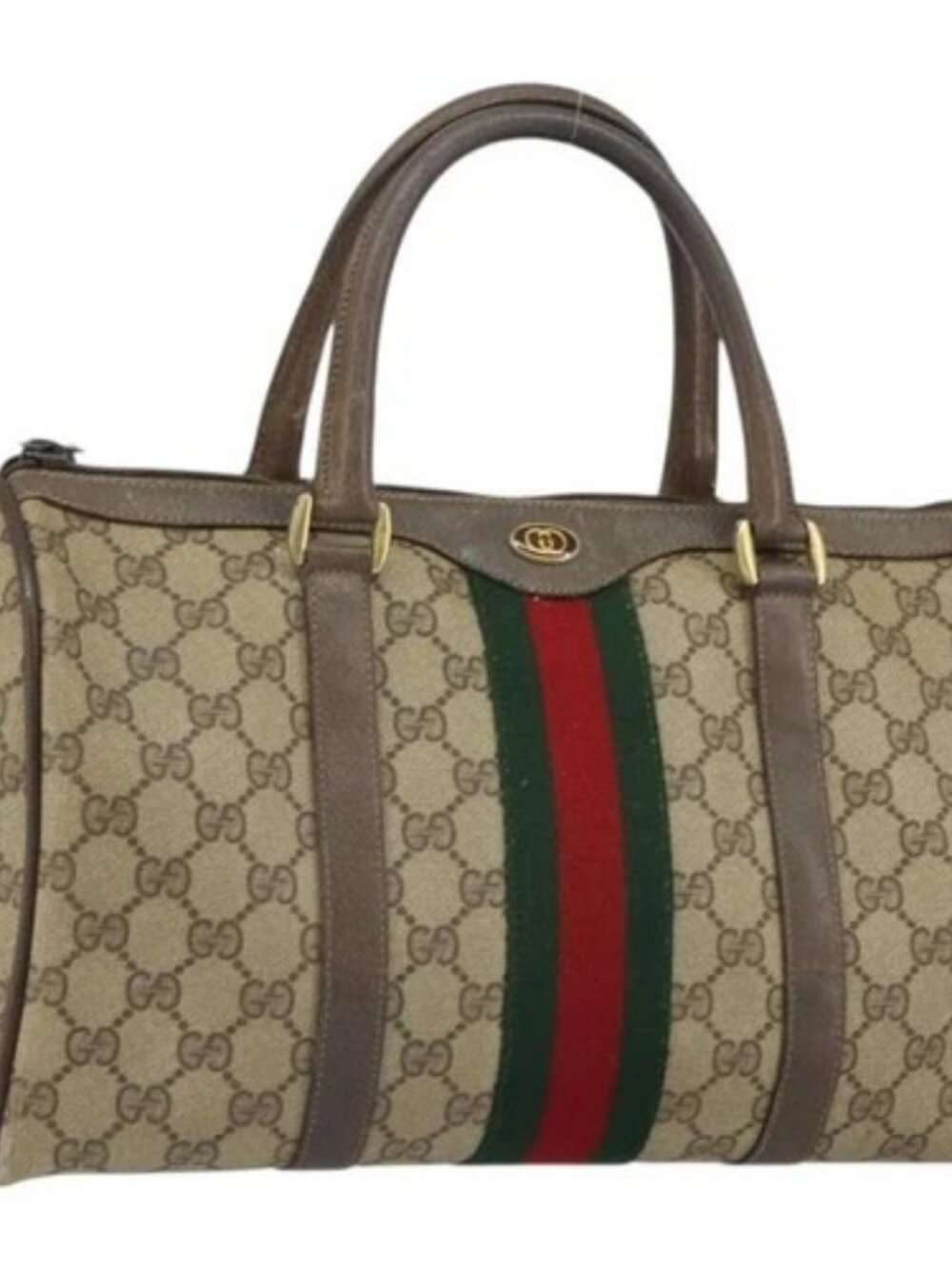 GUCCI GG Supreme Web Sherry Line Hand Bag PVC Beige Gold 39 02 007 Auth 163983